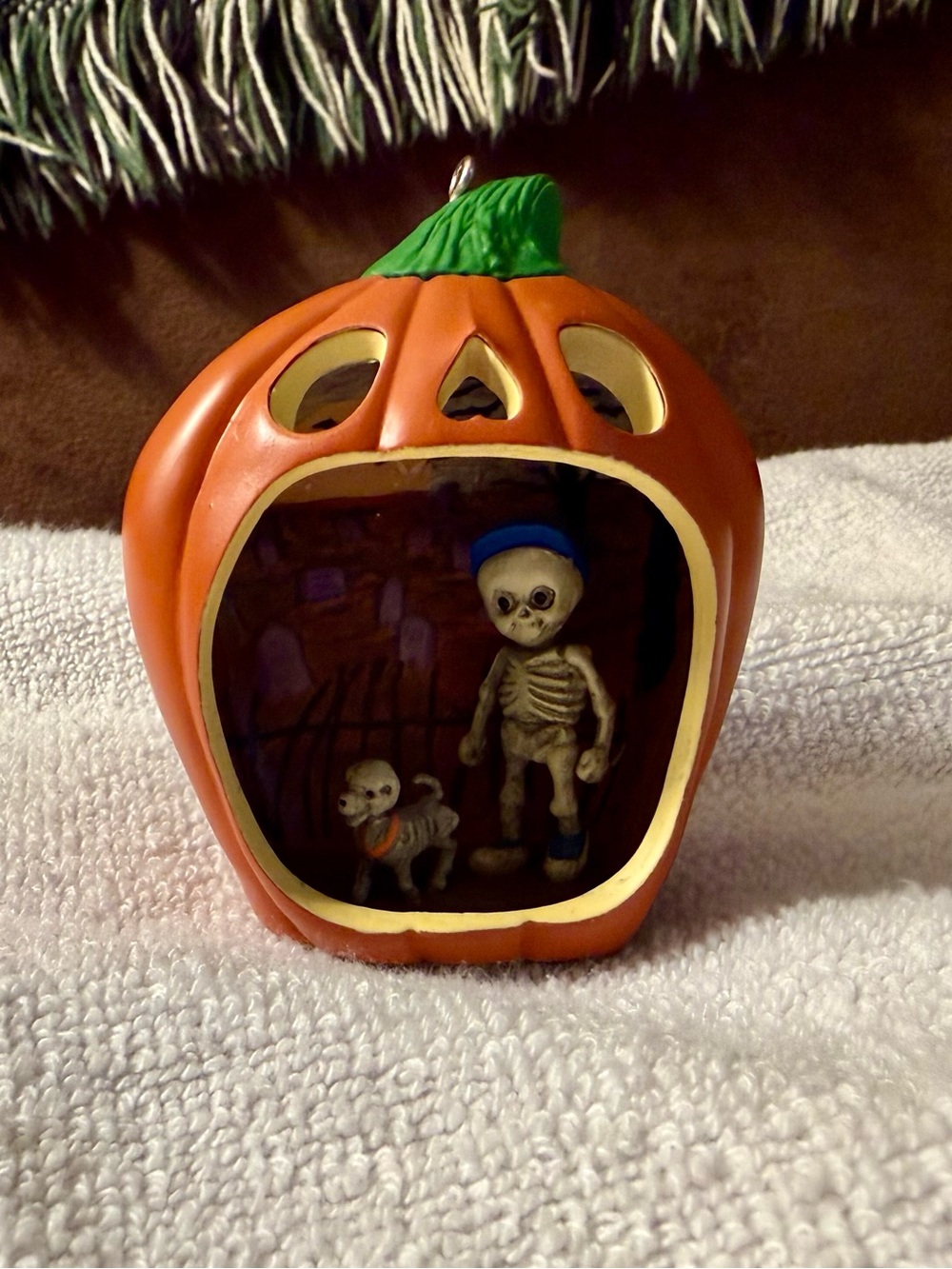 Hallmark Halloween Pumpkin Skeleton Scene Ornament - Orange